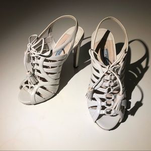 Prada leather lace up tassel detailing heels